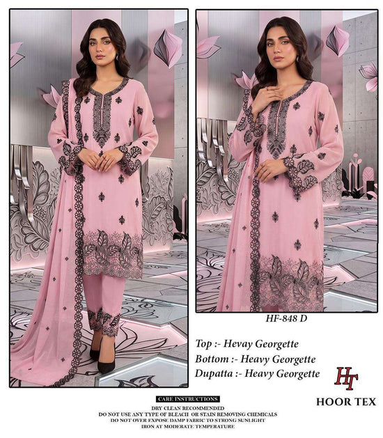 HOOR TEX HF-848 Georgette Embroidered Stitched Pakistani Suit Set