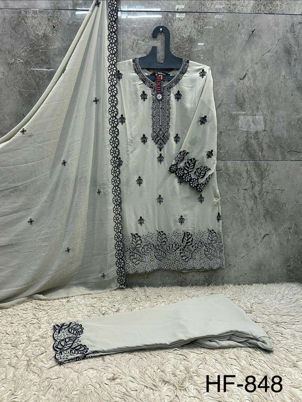 HOOR TEX HF-848 Georgette Embroidered Stitched Pakistani Suit Set