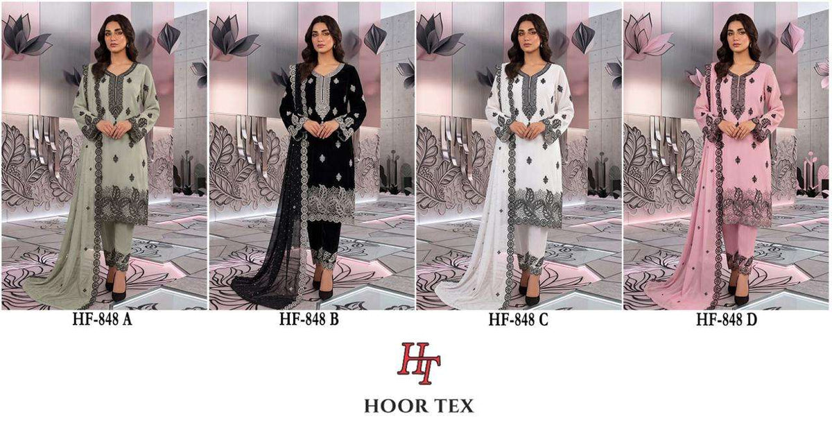 HOOR TEX HF-848 Georgette Embroidered Stitched Pakistani Suit Set
