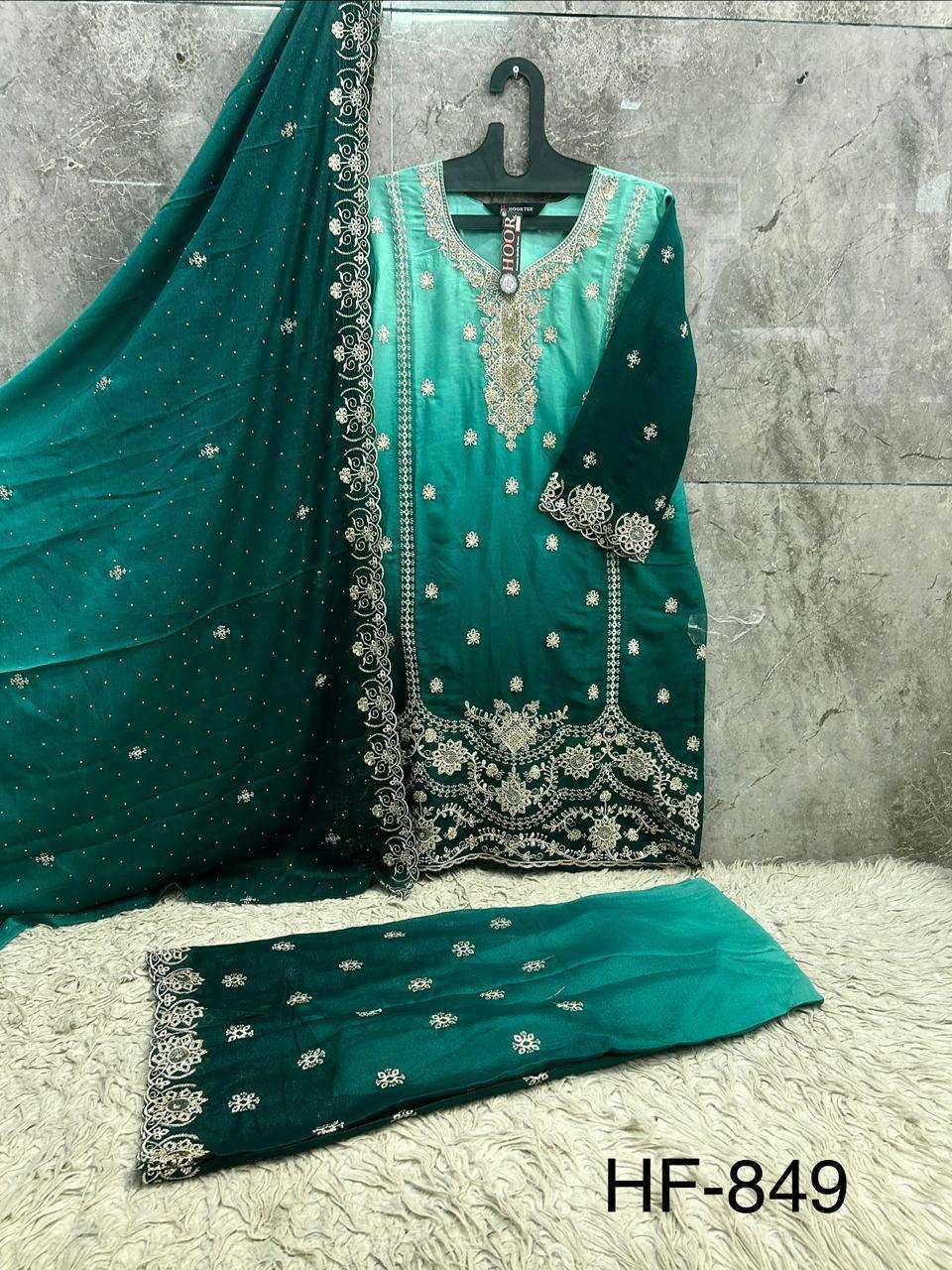 Hoor Tex HF-849 Fancy Embroidery Stitched Pakistani Suit Set - Amrah Wholesale