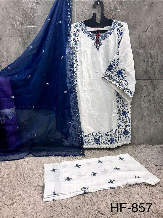 HOOR TEX HF-857 Roman Silk Embroidered Full Stitched Pakistani Suit Set Wholesale Surat