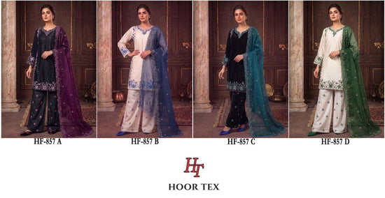 HOOR TEX HF-857 Roman Silk Embroidered Full Stitched Pakistani Suit Set Wholesale Surat