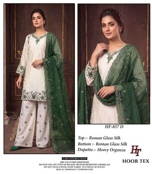 HOOR TEX HF-857 Roman Silk Embroidered Full Stitched Pakistani Suit Set Wholesale Surat