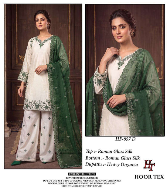 HOOR TEX HF-857 Roman Silk Embroidered Full Stitched Pakistani Suit Set Wholesale Surat