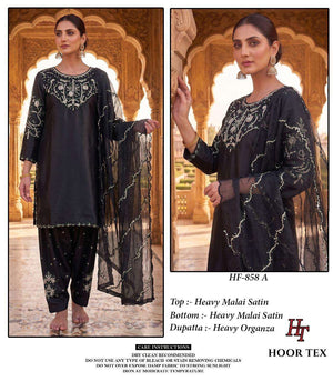 Hoor Tex HF-858 Malai Satin Embroidered Pakistani Suit Set - Amrah Wholesale