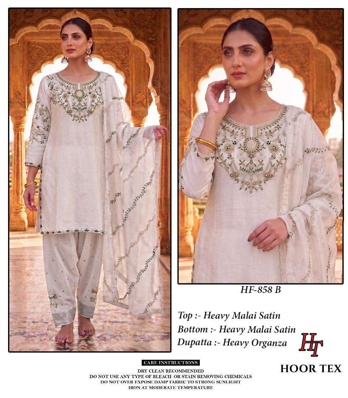 Hoor Tex HF-858 Malai Satin Embroidered Pakistani Suit Set