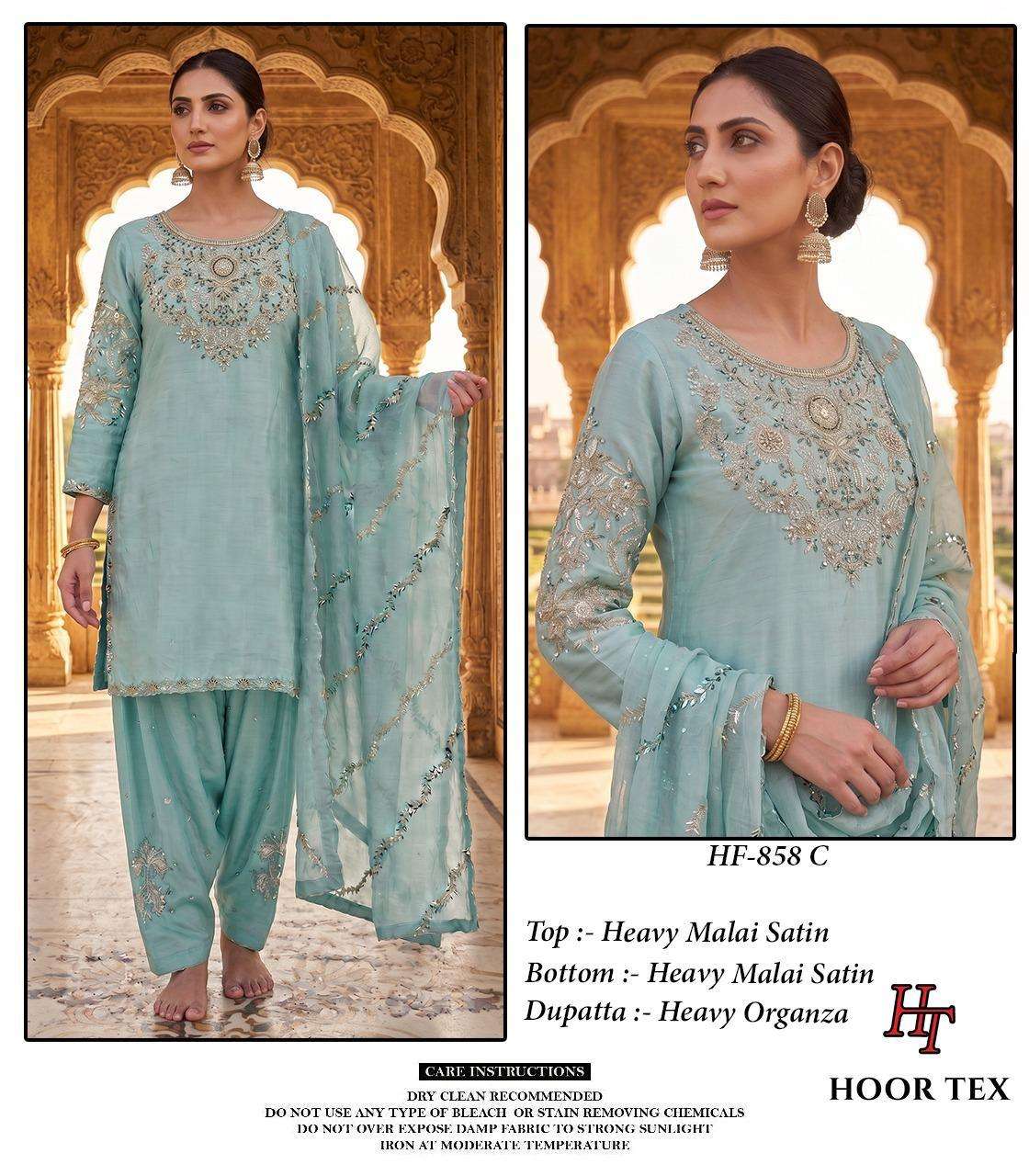 Hoor Tex HF-858 Malai Satin Embroidered Pakistani Suit Set