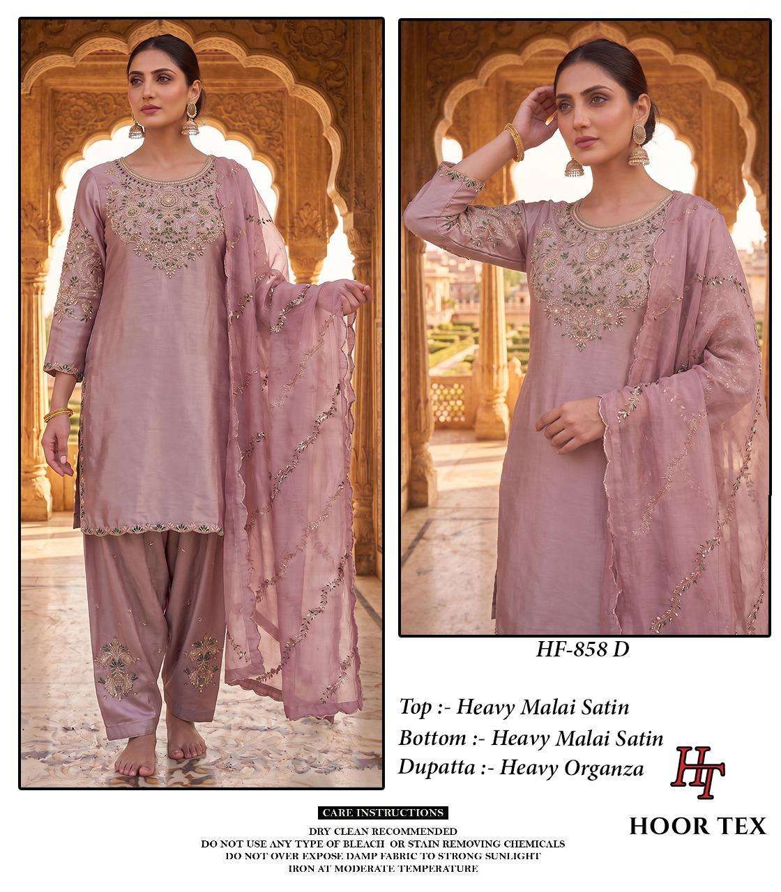 Hoor Tex HF-858 Malai Satin Embroidered Pakistani Suit Set
