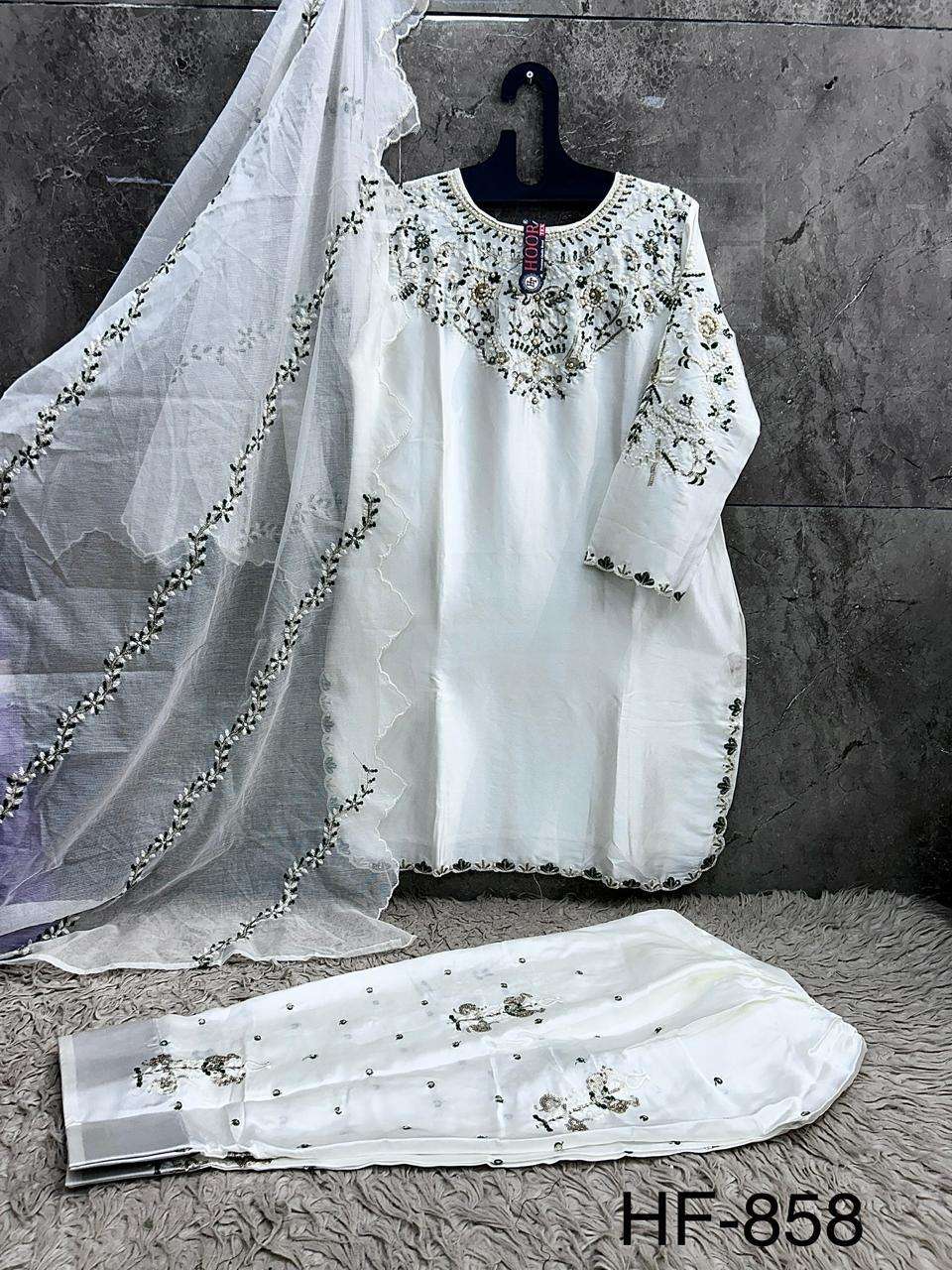 Hoor Tex HF-858 Malai Satin Embroidered Pakistani Suit Set
