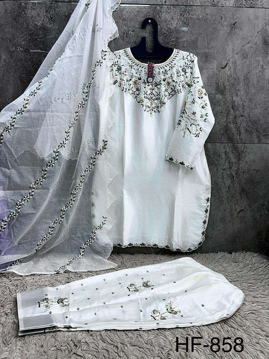 Hoor Tex HF-858 Malai Satin Embroidered Pakistani Suit Set