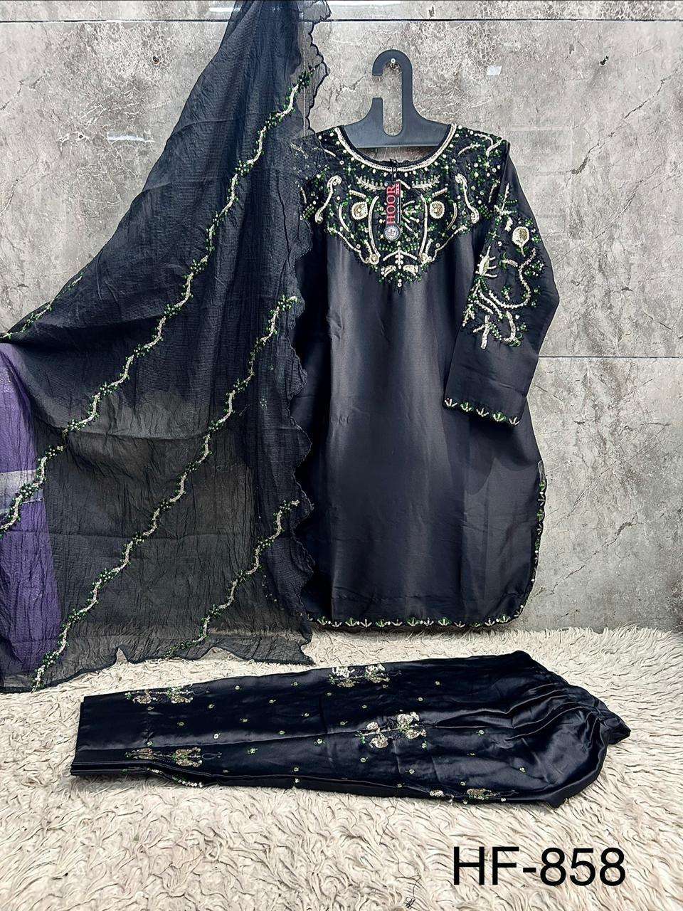 Hoor Tex HF-858 Malai Satin Embroidered Pakistani Suit Set