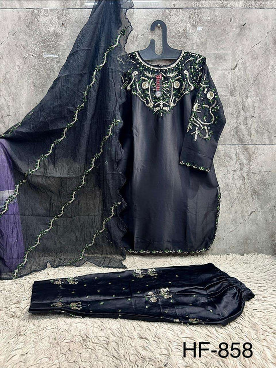 Hoor Tex HF-858 Malai Satin Embroidered Pakistani Suit Set