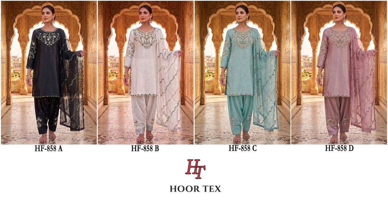 Hoor Tex HF-858 Malai Satin Embroidered Pakistani Suit Set