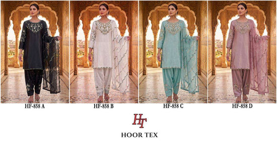 Hoor Tex HF-858 Malai Satin Embroidered Pakistani Suit Set