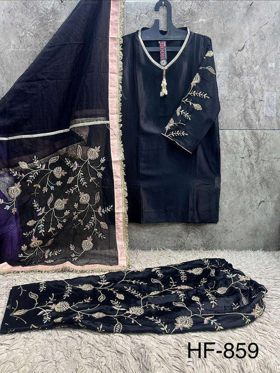 Hoor Tex HF-859 Malai Satin Embroidered Stitched Pakistani Suit Set