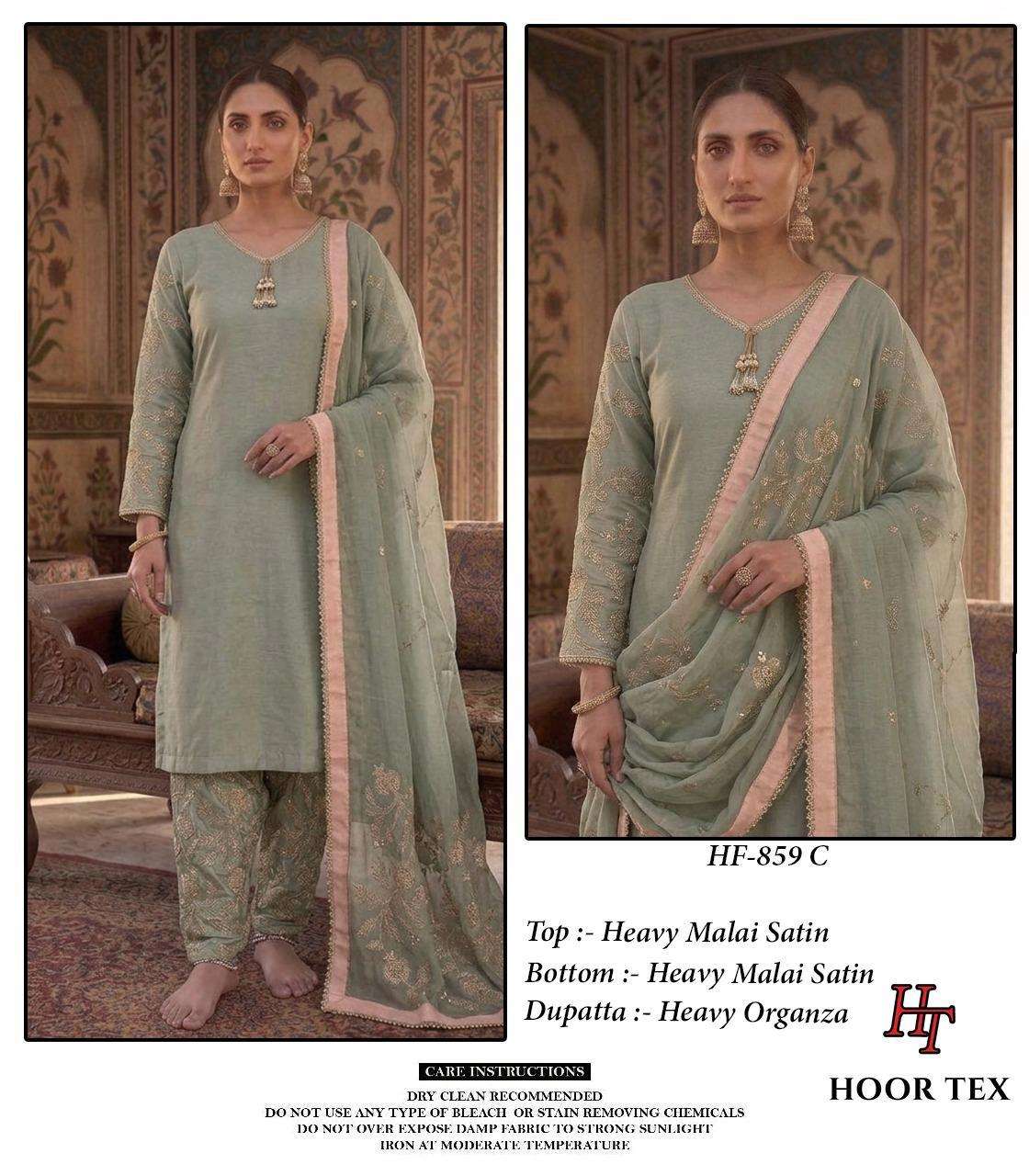 Hoor Tex HF-859 Malai Satin Embroidered Stitched Pakistani Suit Set - Amrah Wholesale