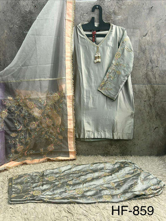 Hoor Tex HF-859 Malai Satin Embroidered Stitched Pakistani Suit Set - Amrah Wholesale