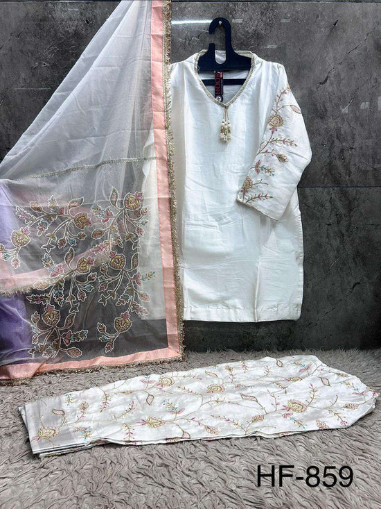 Hoor Tex HF-859 Malai Satin Embroidered Stitched Pakistani Suit Set - Amrah Wholesale
