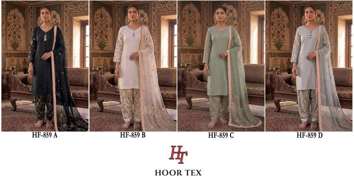 Hoor Tex HF-859 Malai Satin Embroidered Stitched Pakistani Suit Set - Amrah Wholesale