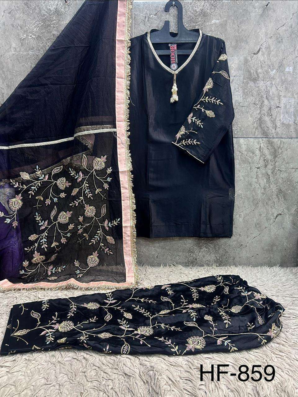 Hoor Tex HF-859 Malai Satin Embroidered Stitched Pakistani Suit Set - Amrah Wholesale