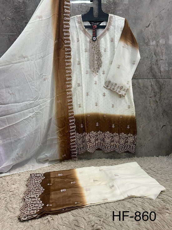 Hoor Tex HF-860 Georgette Embroidery Stitched Pakistani Dress - Amrah Wholesale