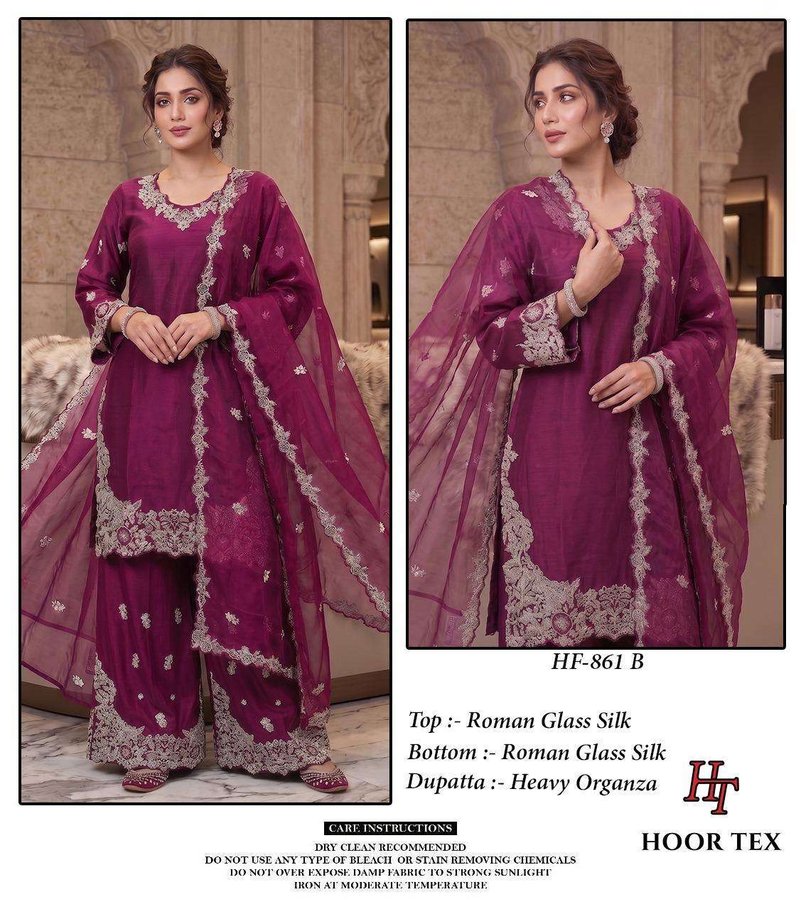 HOOR TEX HF-861 Roman Silk Stitched Pakistani Suit Set Wholesale Surat