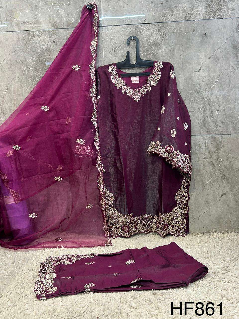 HOOR TEX HF-861 Roman Silk Stitched Pakistani Suit Set Wholesale Surat