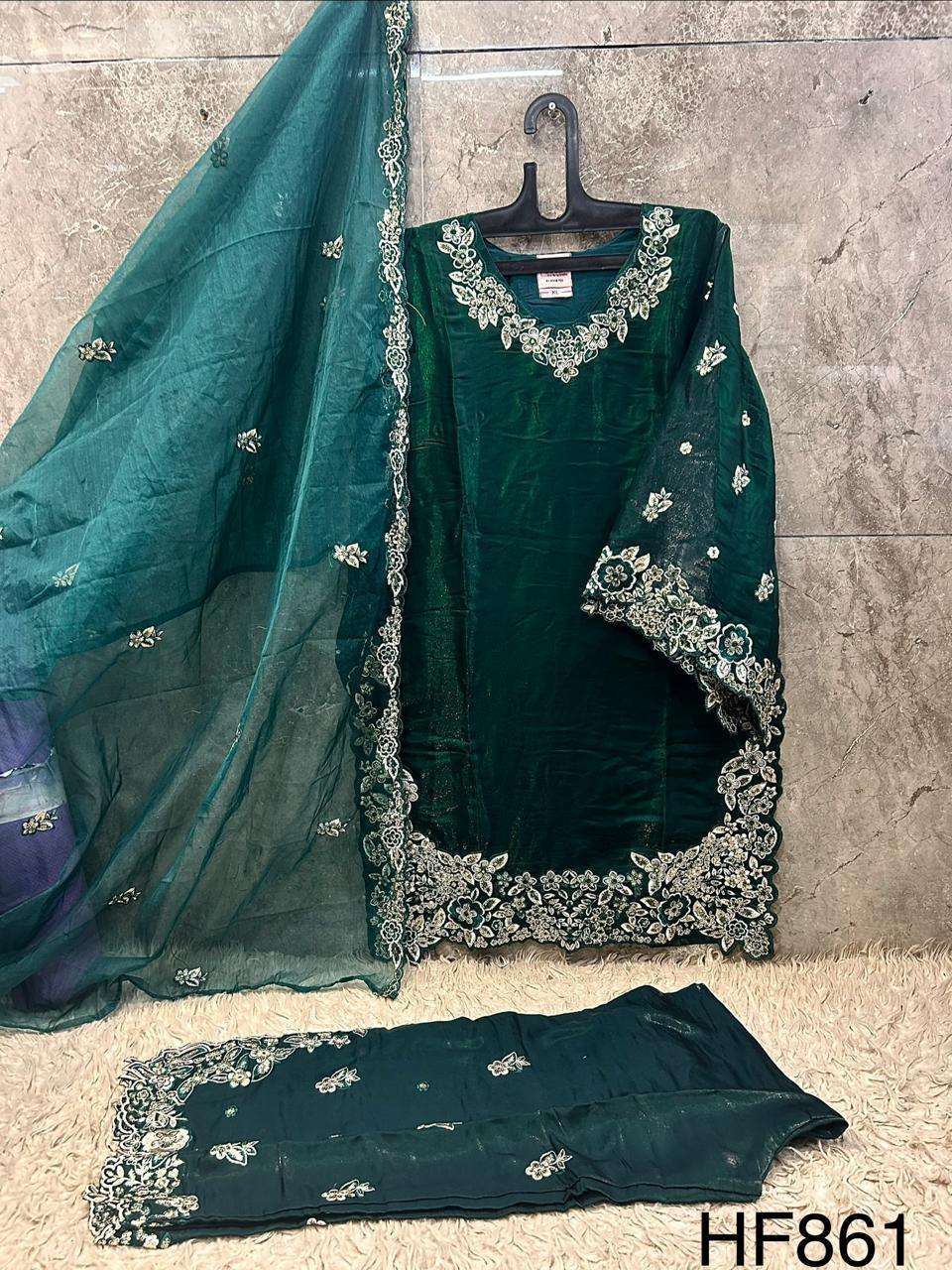 HOOR TEX HF-861 Roman Silk Stitched Pakistani Suit Set Wholesale Surat