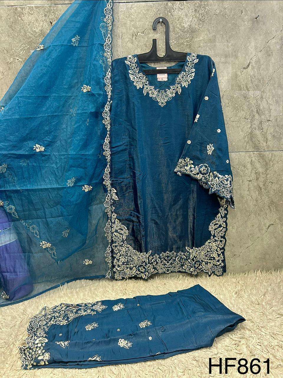 HOOR TEX HF-861 Roman Silk Stitched Pakistani Suit Set Wholesale Surat