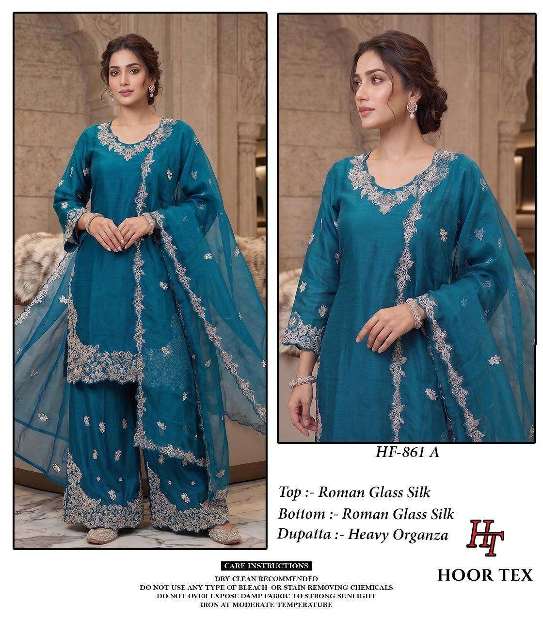 HOOR TEX HF-861 Roman Silk Stitched Pakistani Suit Set Wholesale Surat