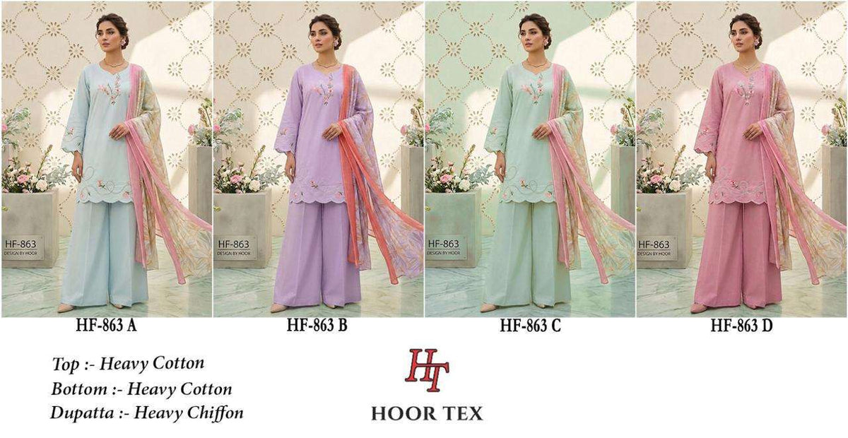HOOR TEX HF-863 Cotton Embroidered Pakistani Suit Set - Amrah Wholesale
