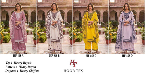 HOOR TEX HF-868 Rayon Embroidered Pakistani Suit Set - Amrah Wholesale