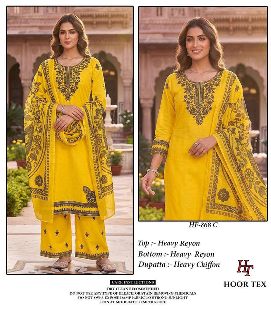 HOOR TEX HF-868 Rayon Embroidered Pakistani Suit Set - Amrah Wholesale