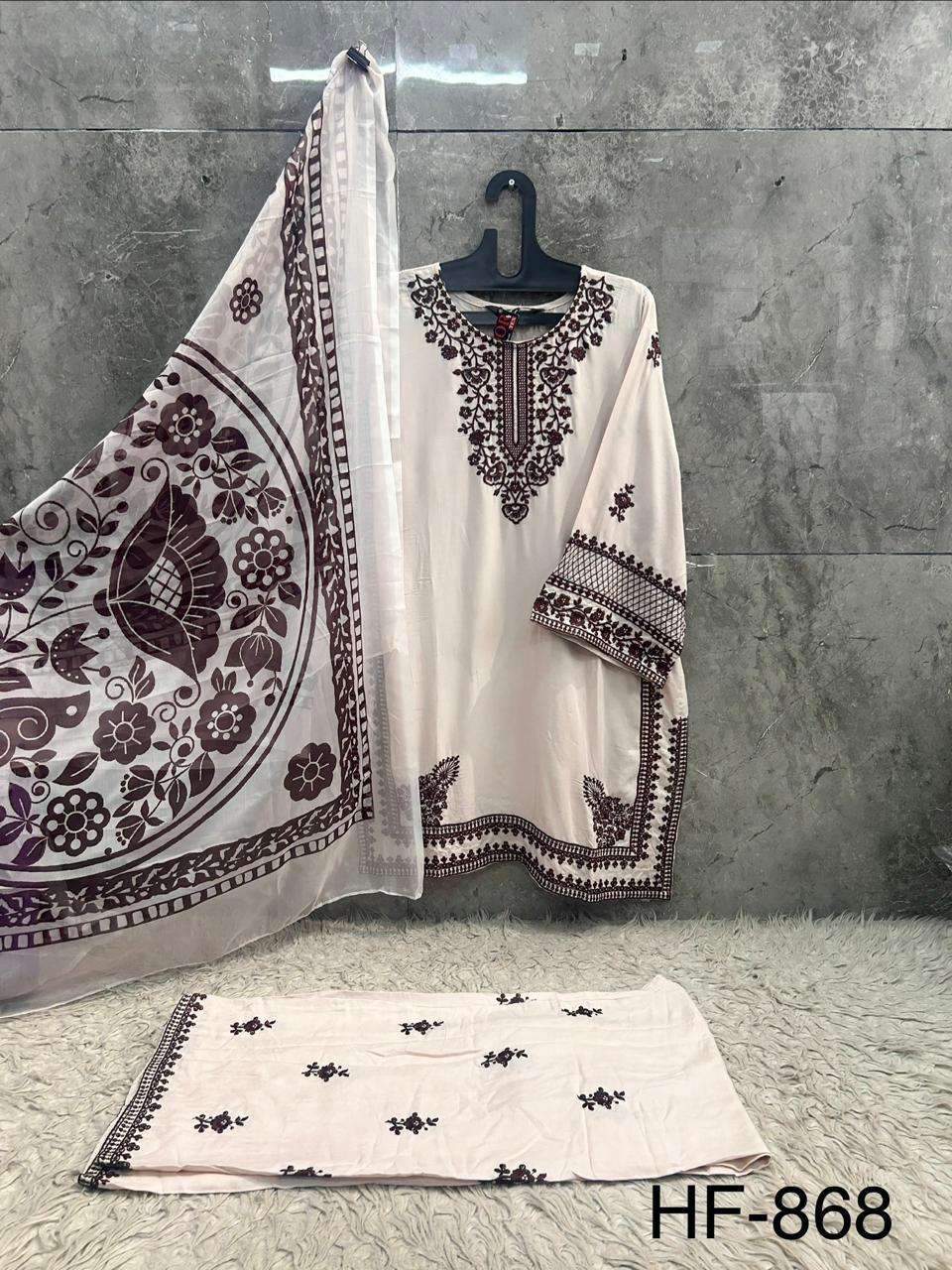 HOOR TEX HF-868 Rayon Embroidered Pakistani Suit Set - Amrah Wholesale