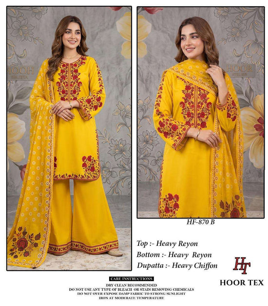 HOOR TEX HF-870 Series Rayon Embroidery Stitched Sharara Dresses - Amrah Wholesale