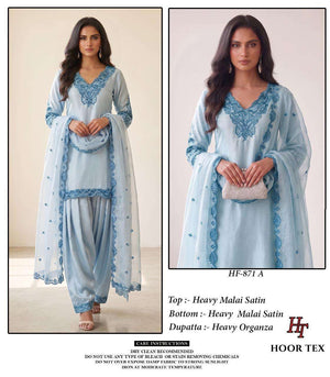 Hoor Tex HF-871 Malai Satin Embroidered Pakistani Suit Set - Amrah Wholesale