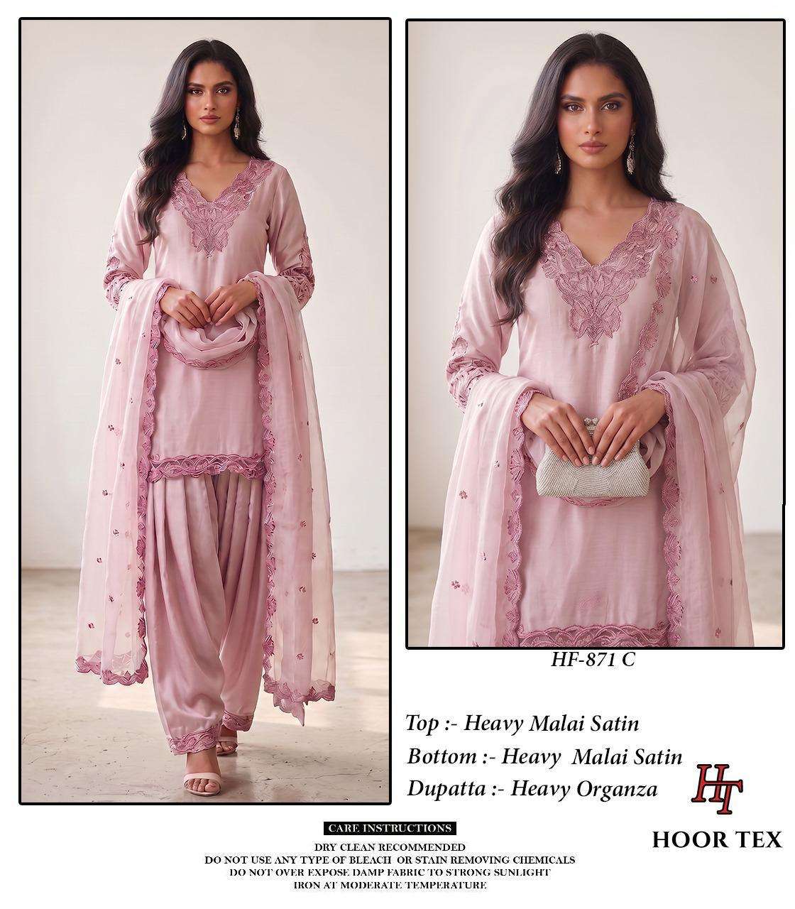 Hoor Tex HF-871 Malai Satin Embroidered Pakistani Suit Set