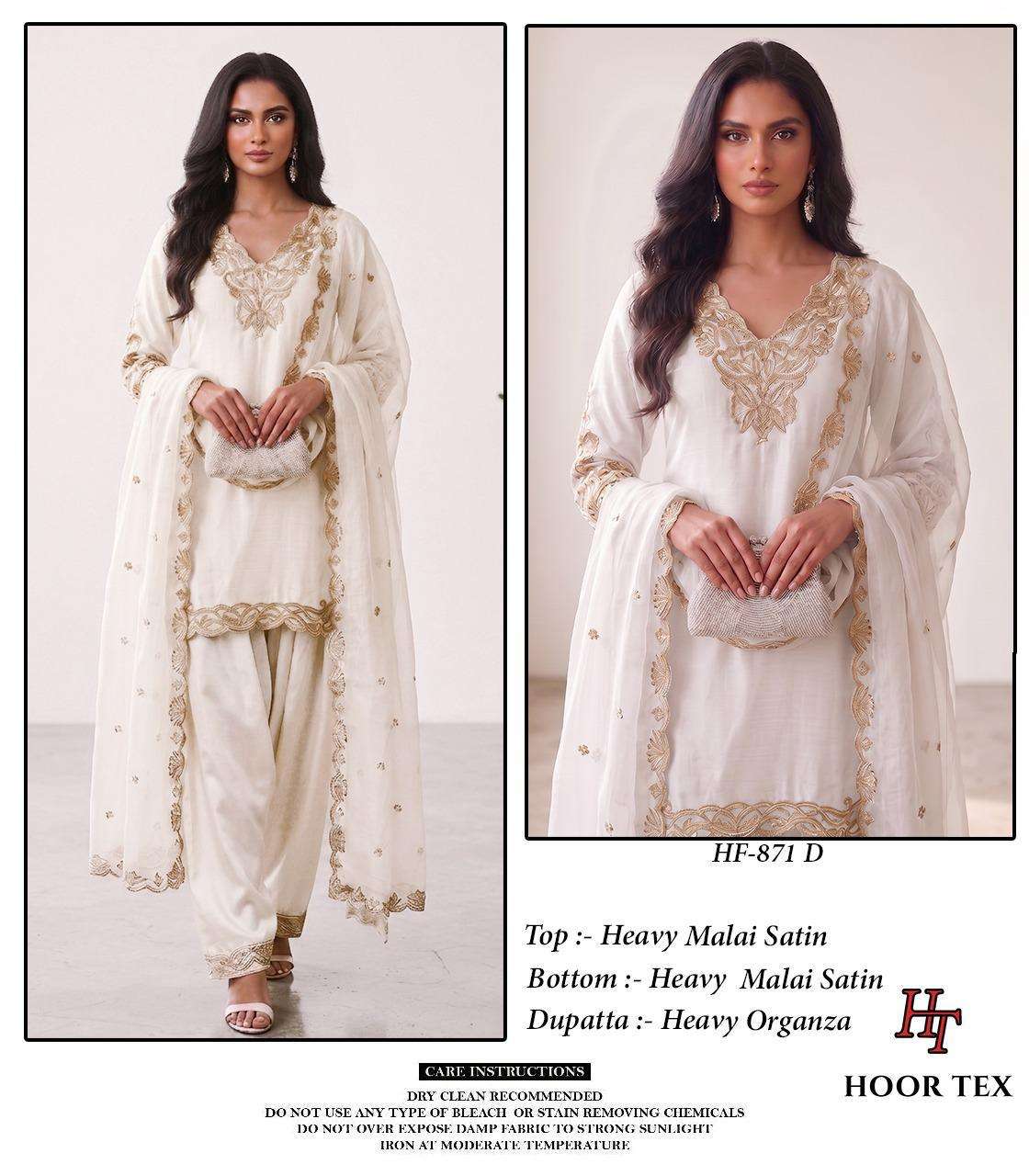 Hoor Tex HF-871 Malai Satin Embroidered Pakistani Suit Set