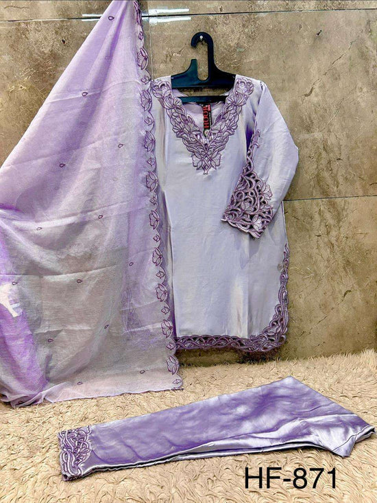 Hoor Tex HF-871 Malai Satin Embroidered Pakistani Suit Set
