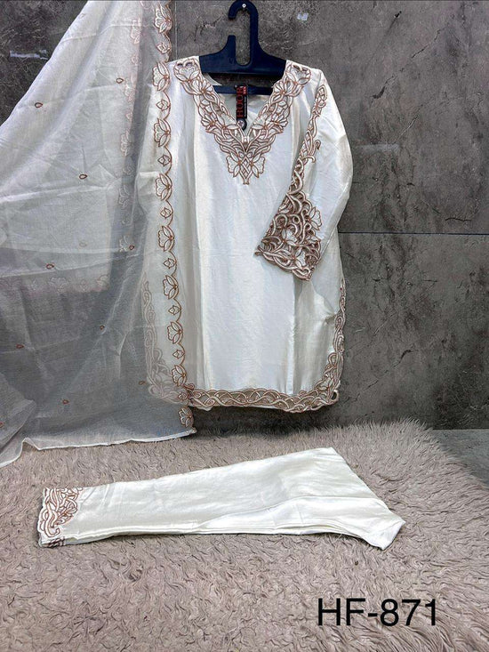 Hoor Tex HF-871 Malai Satin Embroidered Pakistani Suit Set