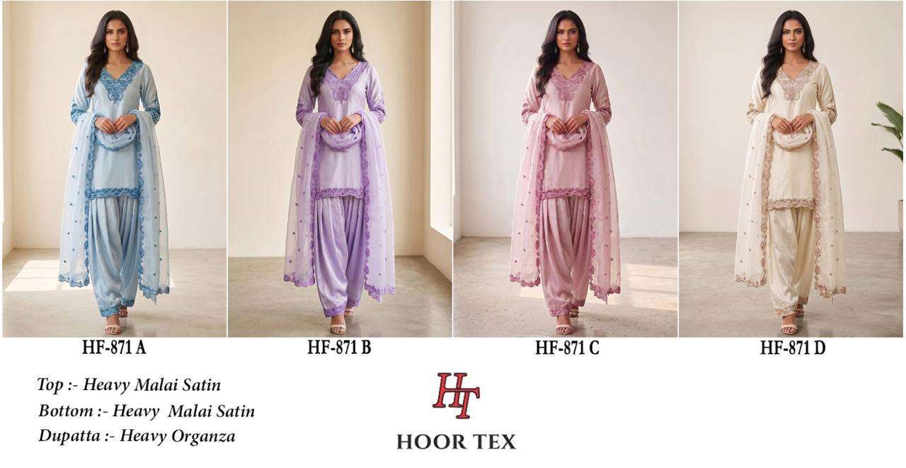 Hoor Tex HF-871 Malai Satin Embroidered Pakistani Suit Set