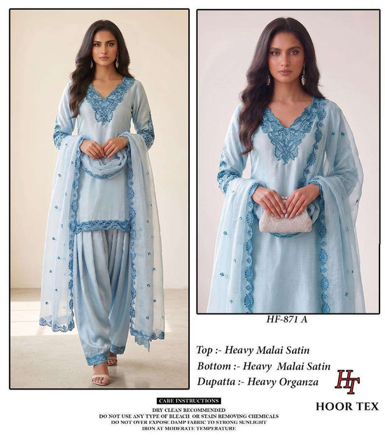 Hoor Tex HF-871 Malai Satin Embroidered Pakistani Suit Set