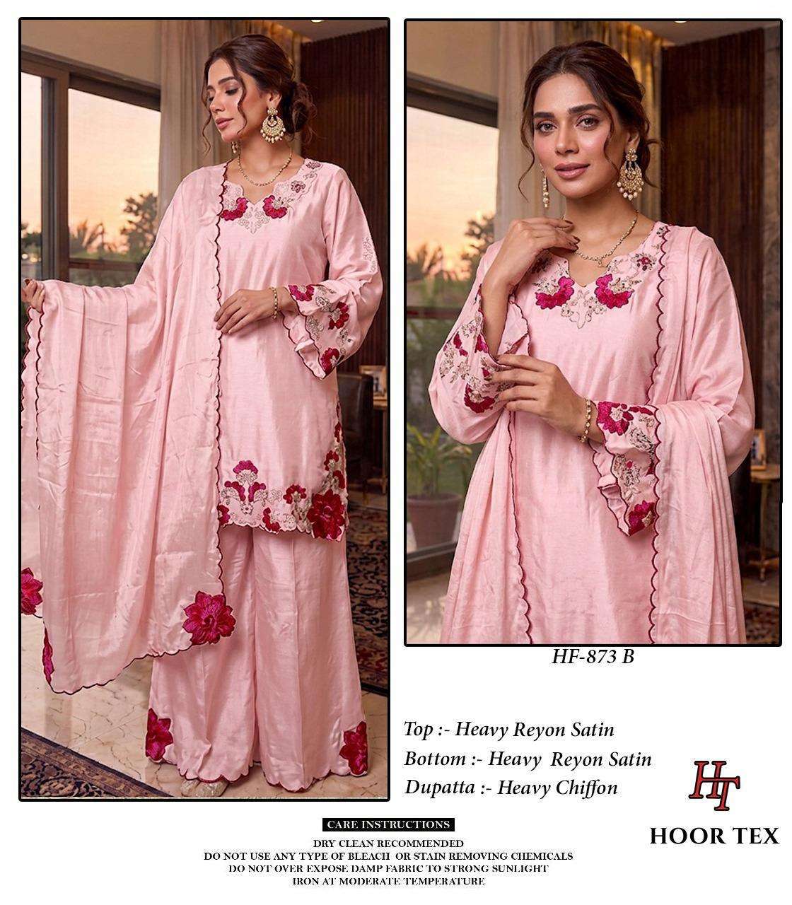 Hoor Tex HF-873 Rayon Satin Embroidered Stitched Pakistani Suit Set - Amrah Wholesale