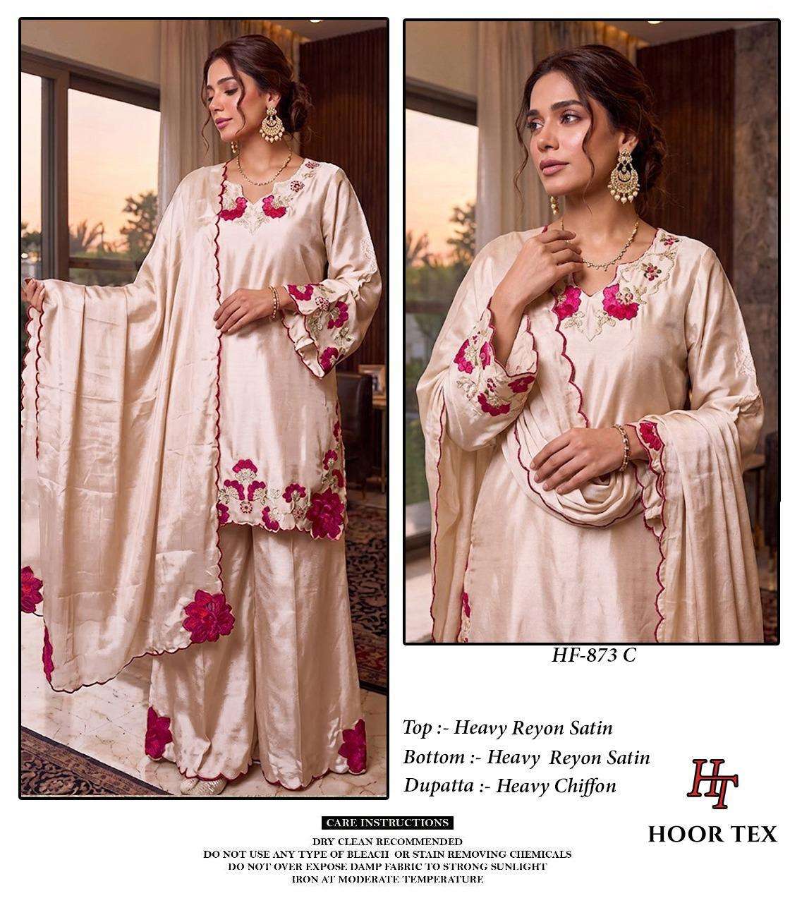 Hoor Tex HF-873 Rayon Satin Embroidered Stitched Pakistani Suit Set - Amrah Wholesale