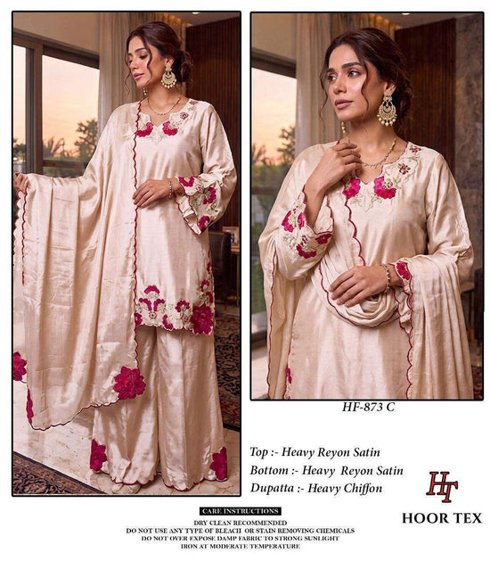 Hoor Tex HF-873 Rayon Satin Embroidered Stitched Pakistani Suit Set - Amrah Wholesale