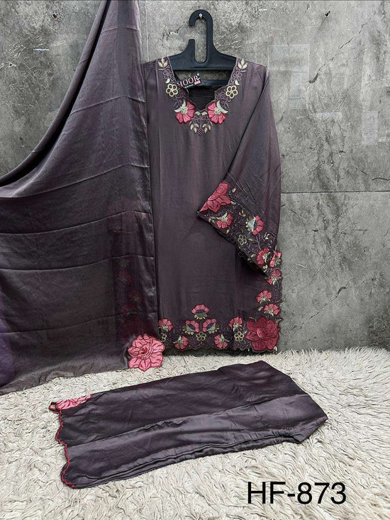 Hoor Tex HF-873 Rayon Satin Embroidered Stitched Pakistani Suit Set - Amrah Wholesale