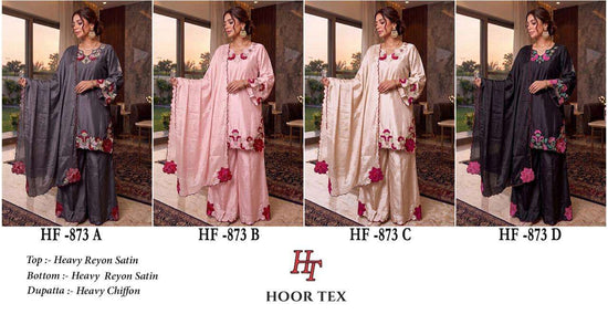 Hoor Tex HF-873 Rayon Satin Embroidered Stitched Pakistani Suit Set - Amrah Wholesale