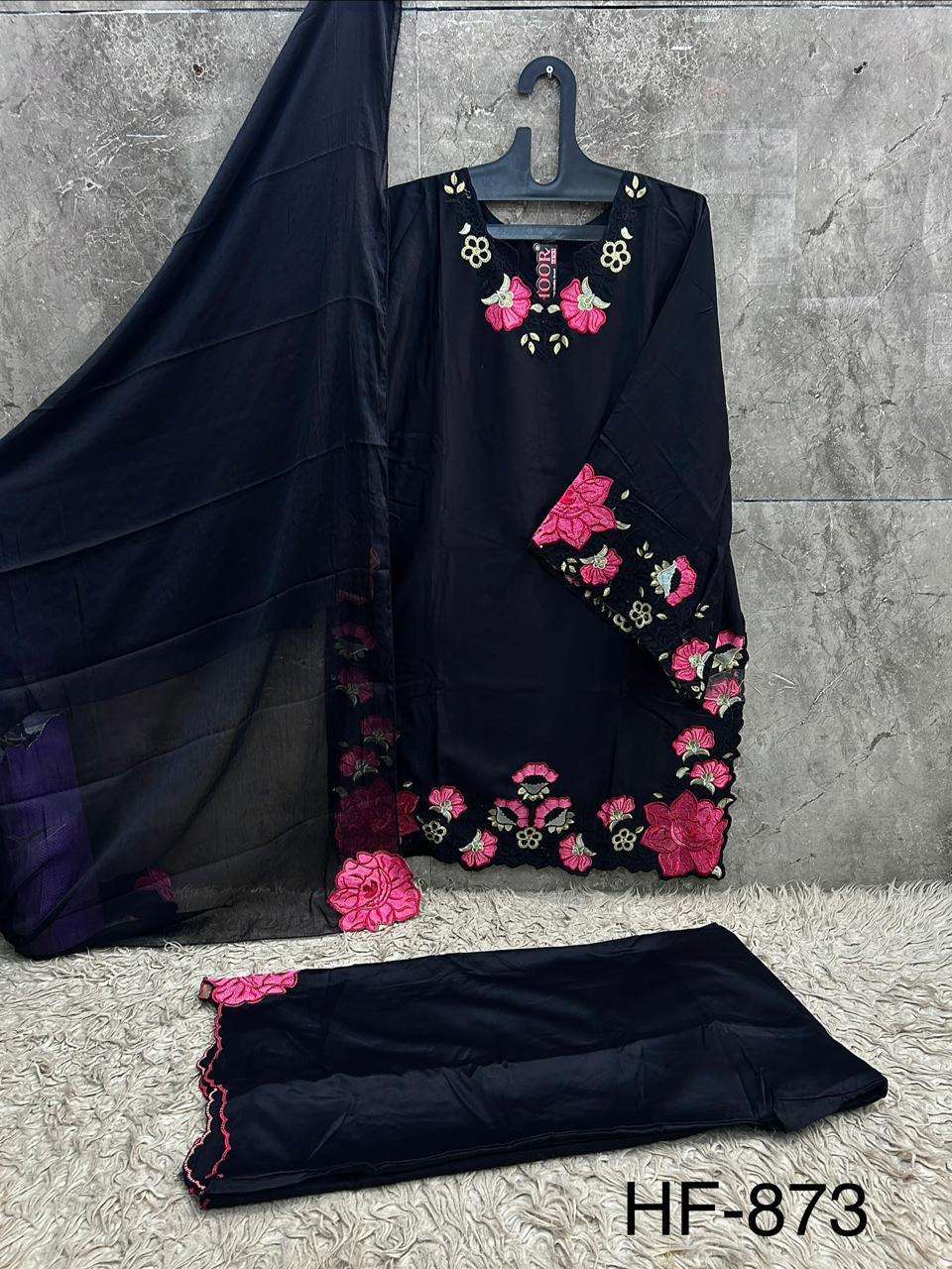 Hoor Tex HF-873 Rayon Satin Embroidered Stitched Pakistani Suit Set - Amrah Wholesale