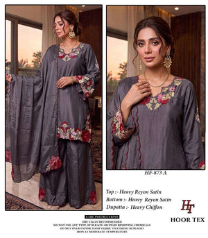 Hoor Tex HF-873 Rayon Satin Embroidered Stitched Pakistani Suit Set - Amrah Wholesale