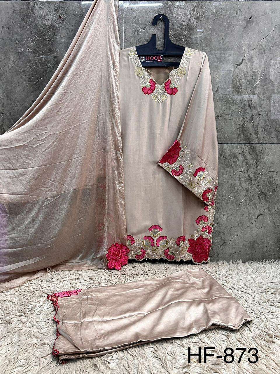 Hoor Tex HF-873 Rayon Satin Embroidered Stitched Pakistani Suit Set - Amrah Wholesale